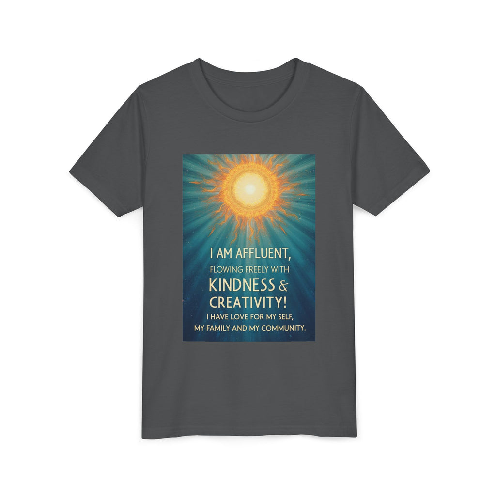 Copy of Affluent Kindness & Creativity Affirmation Youth Tee | Sunburst Positive Quote Shirt