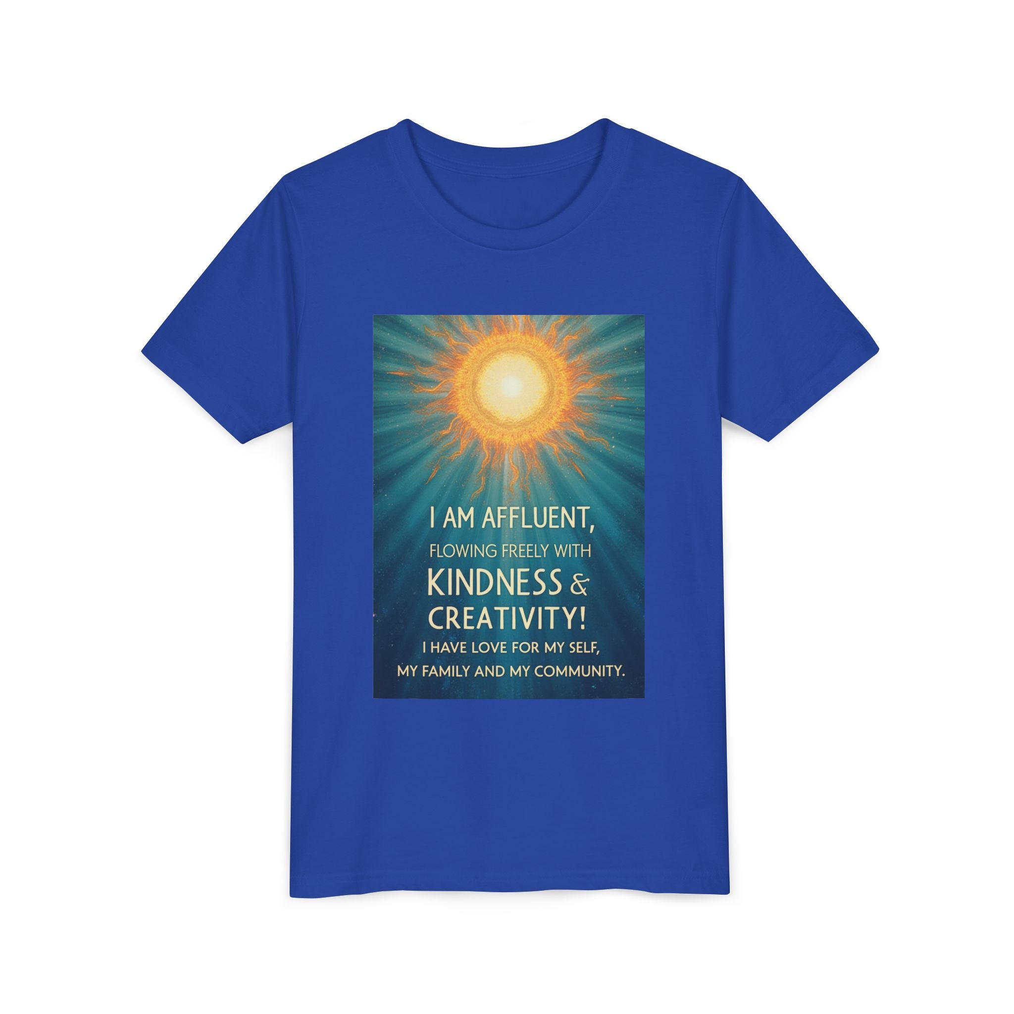 Copy of Affluent Kindness & Creativity Affirmation Youth Tee | Sunburst Positive Quote Shirt