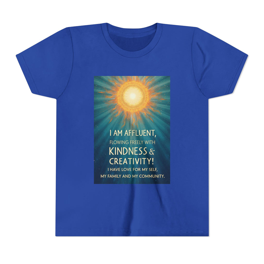 Copy of Affluent Kindness & Creativity Affirmation Youth Tee | Sunburst Positive Quote Shirt