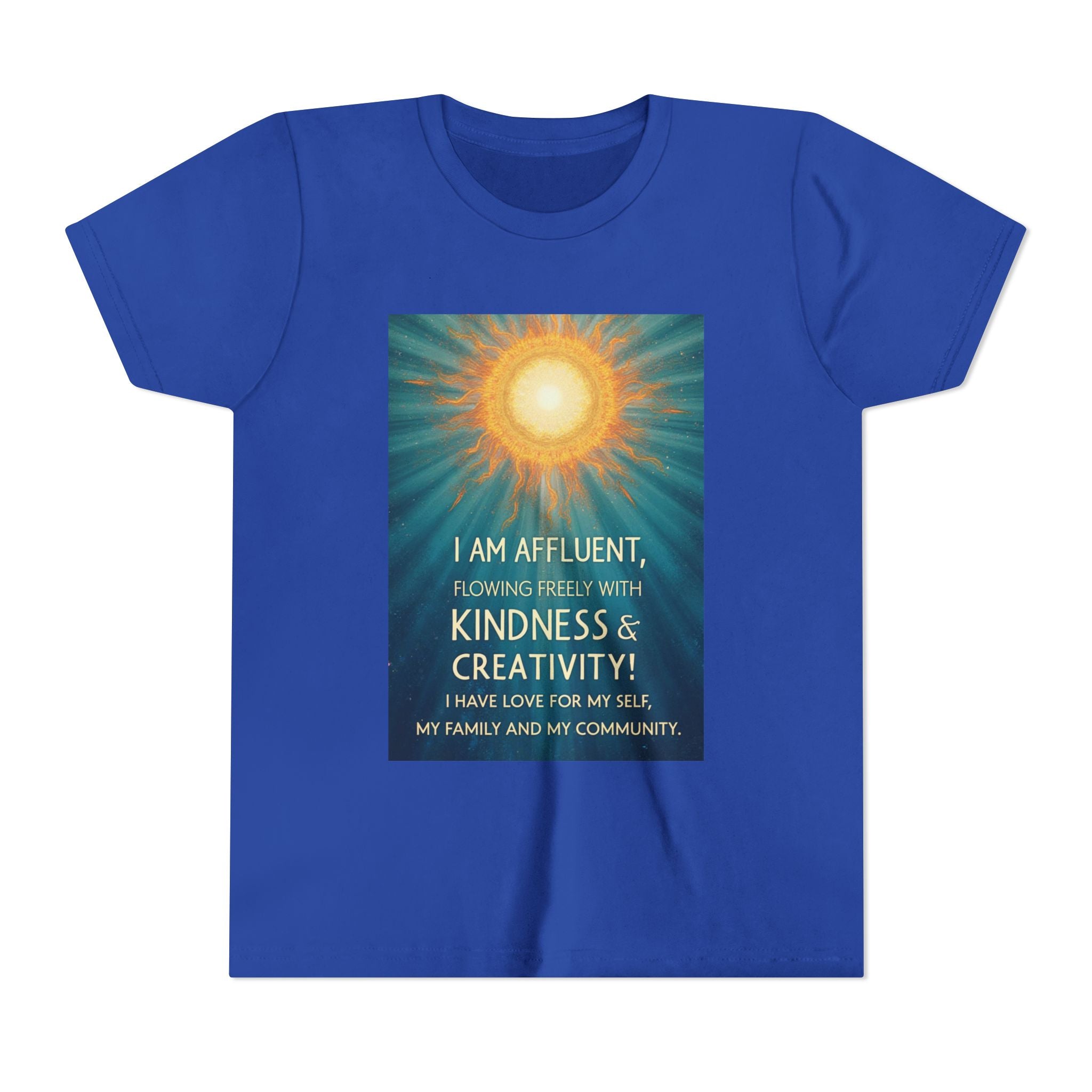 Copy of Affluent Kindness & Creativity Affirmation Youth Tee | Sunburst Positive Quote Shirt