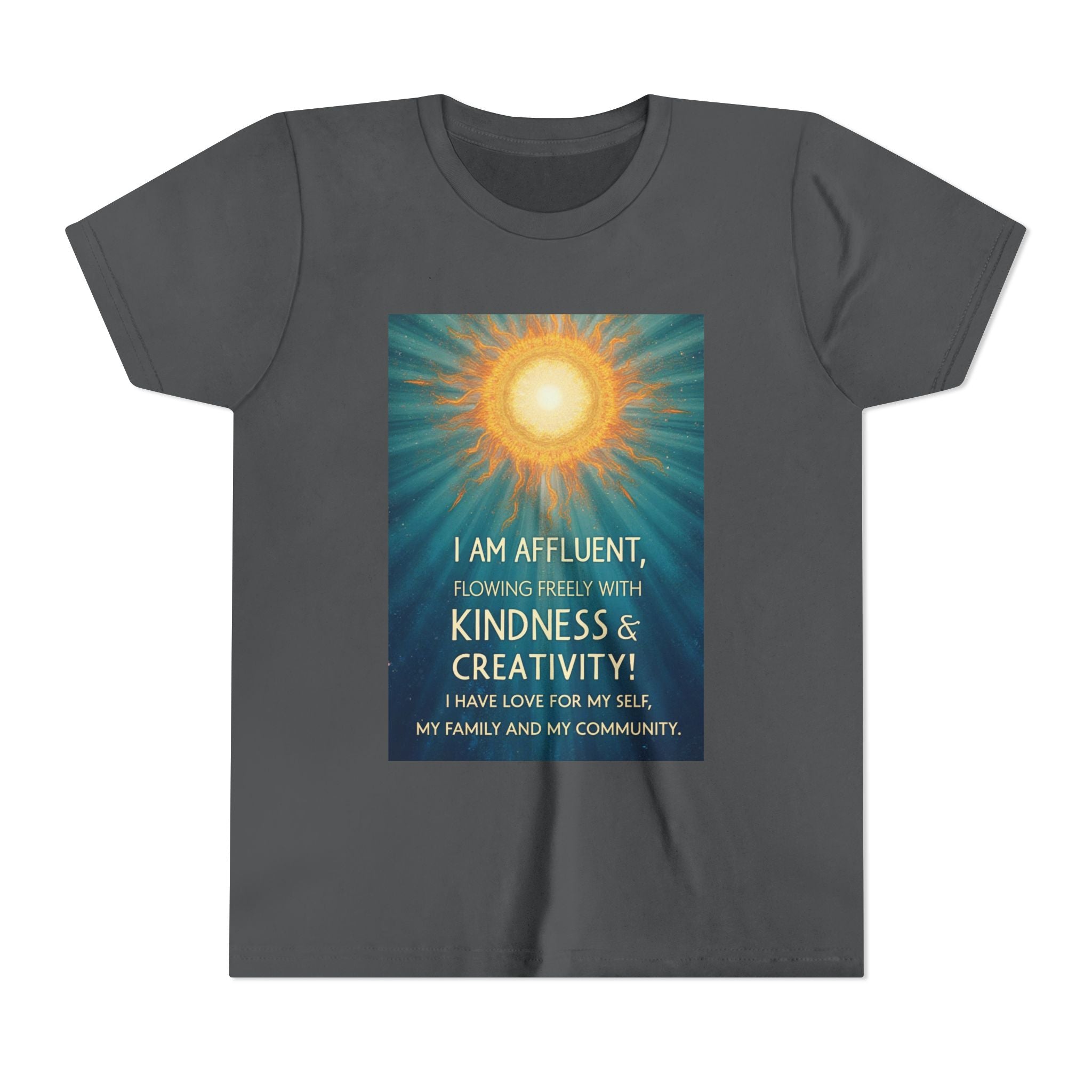 Copy of Affluent Kindness & Creativity Affirmation Youth Tee | Sunburst Positive Quote Shirt