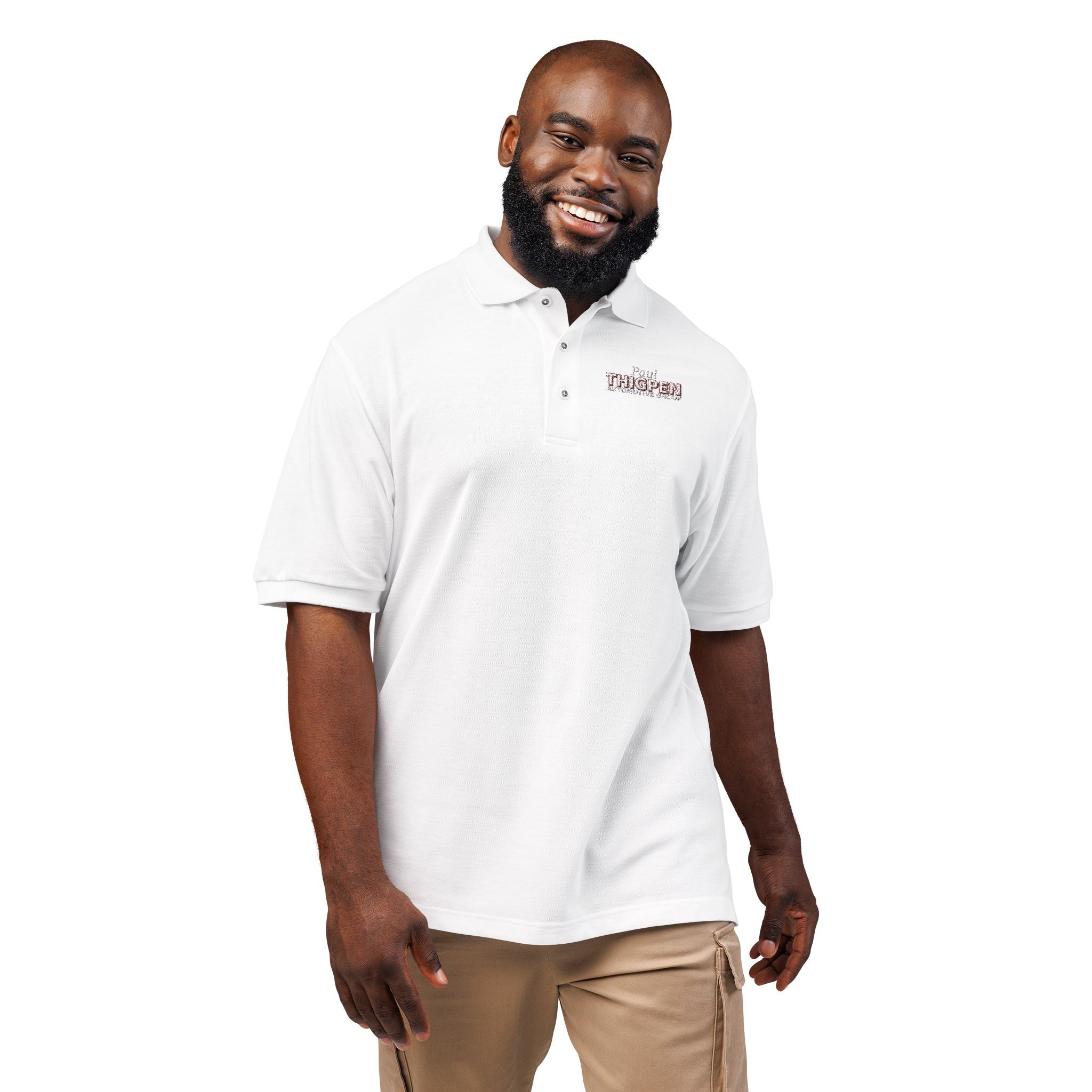 Embroidered Polo Shirt — Subtle Floral 'Stay Blessed' Chest Logo