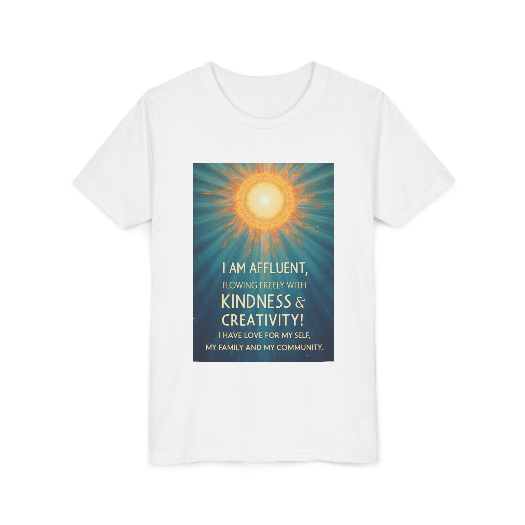Copy of Affluent Kindness & Creativity Affirmation Youth Tee | Sunburst Positive Quote Shirt