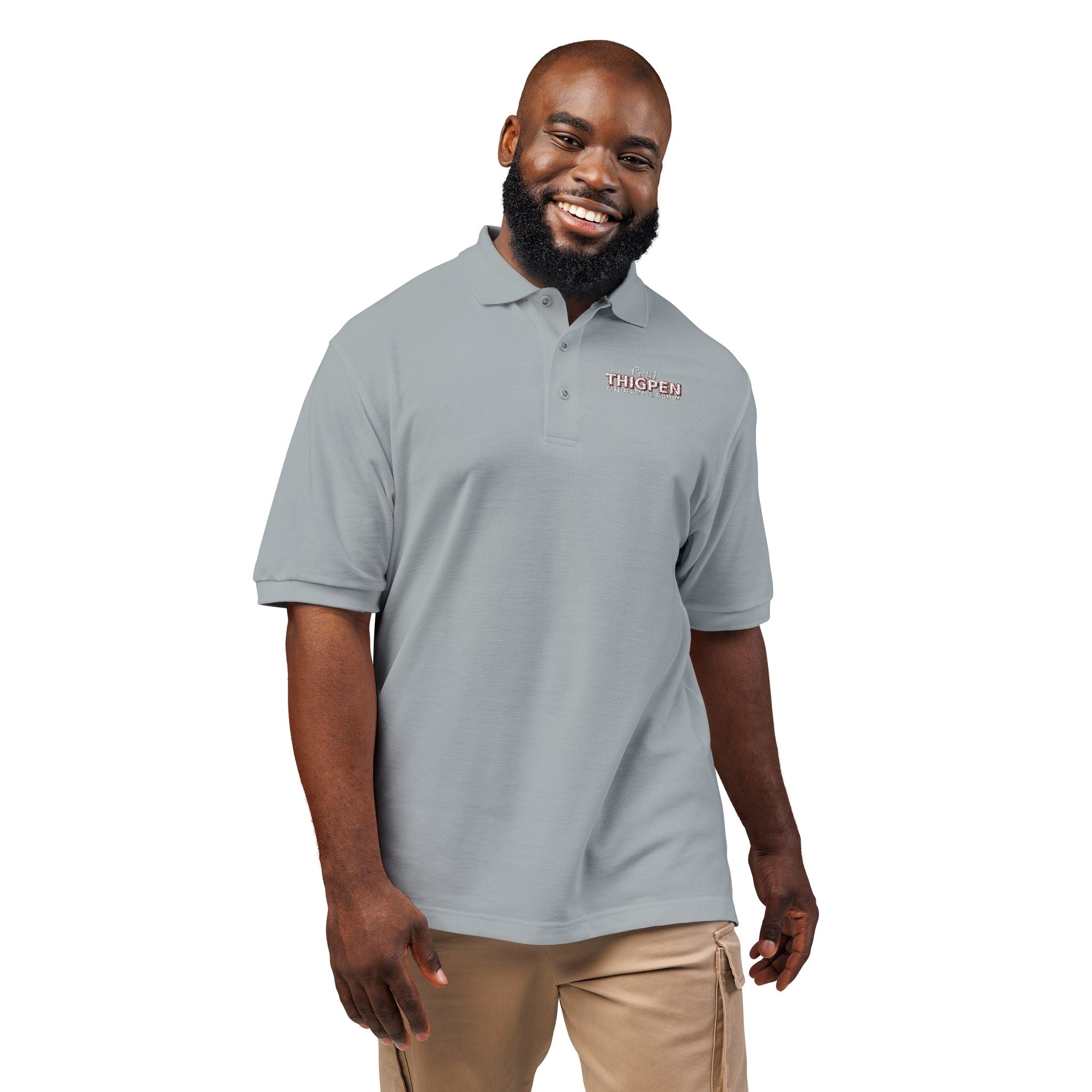 Embroidered Polo Shirt — Subtle Floral 'Stay Blessed' Chest Logo
