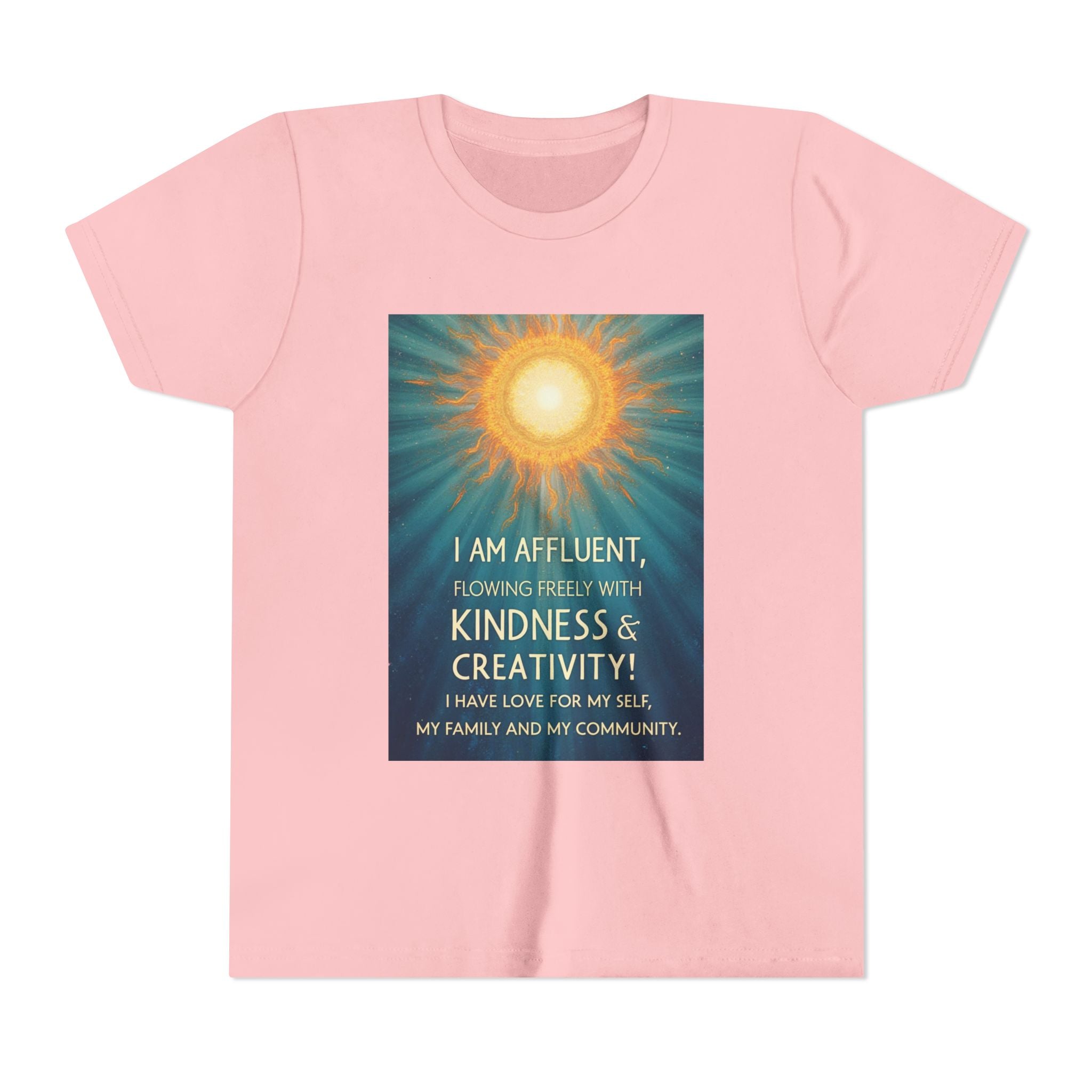 Copy of Affluent Kindness & Creativity Affirmation Youth Tee | Sunburst Positive Quote Shirt