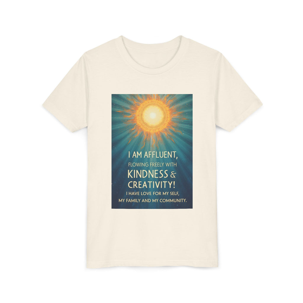 Copy of Affluent Kindness & Creativity Affirmation Youth Tee | Sunburst Positive Quote Shirt