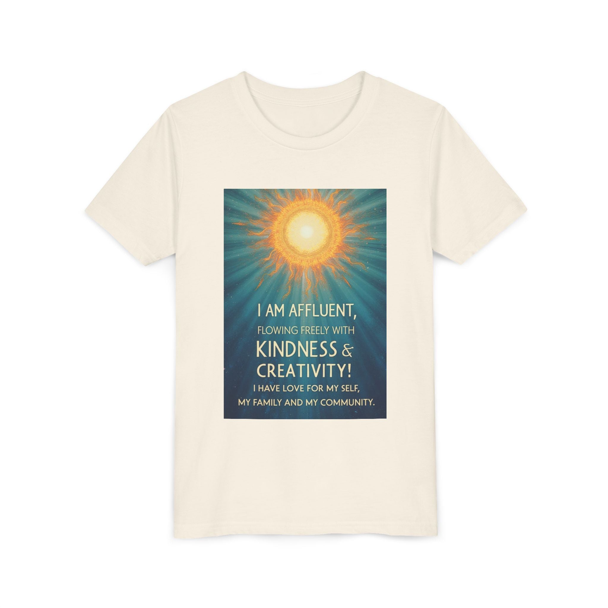 Copy of Affluent Kindness & Creativity Affirmation Youth Tee | Sunburst Positive Quote Shirt