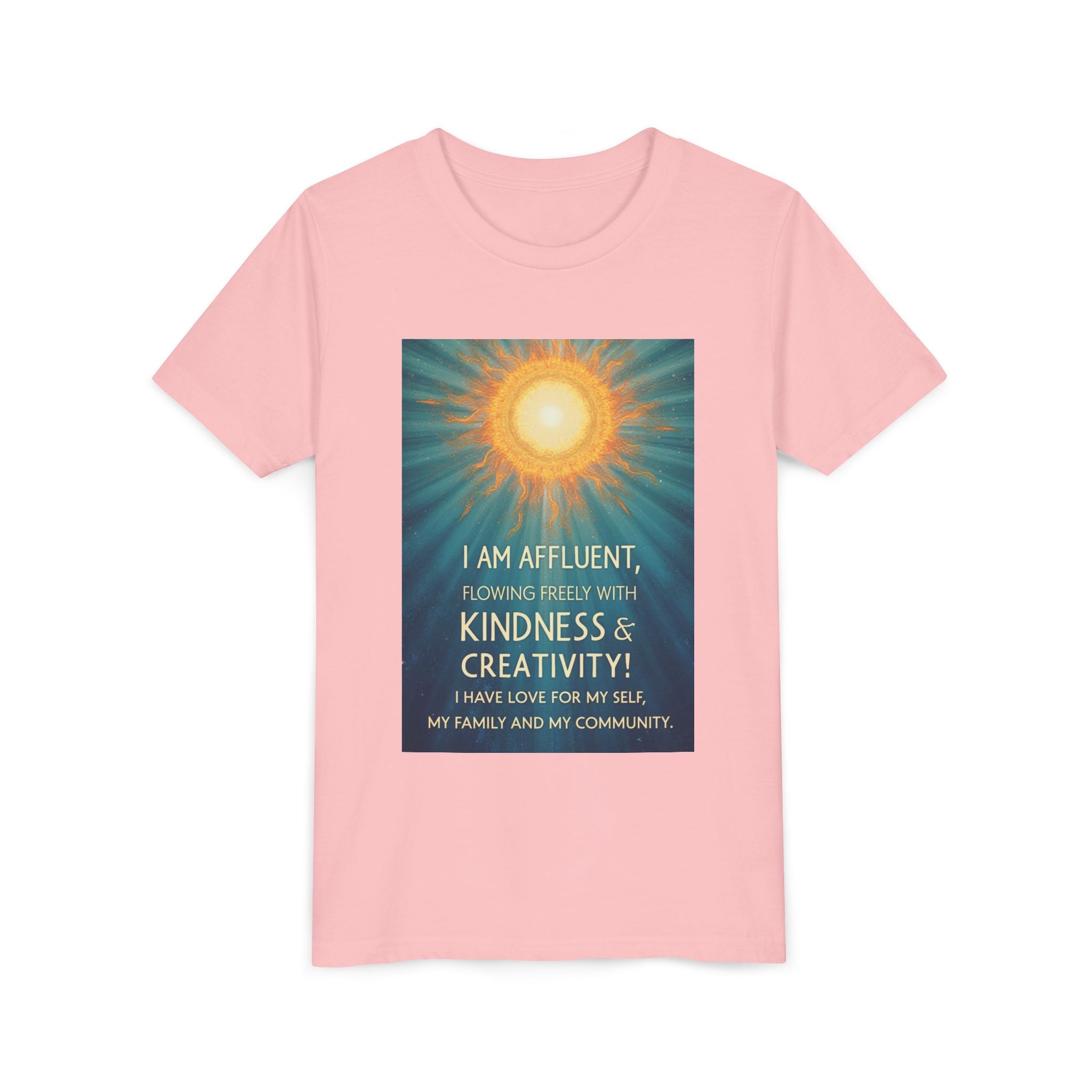 Copy of Affluent Kindness & Creativity Affirmation Youth Tee | Sunburst Positive Quote Shirt